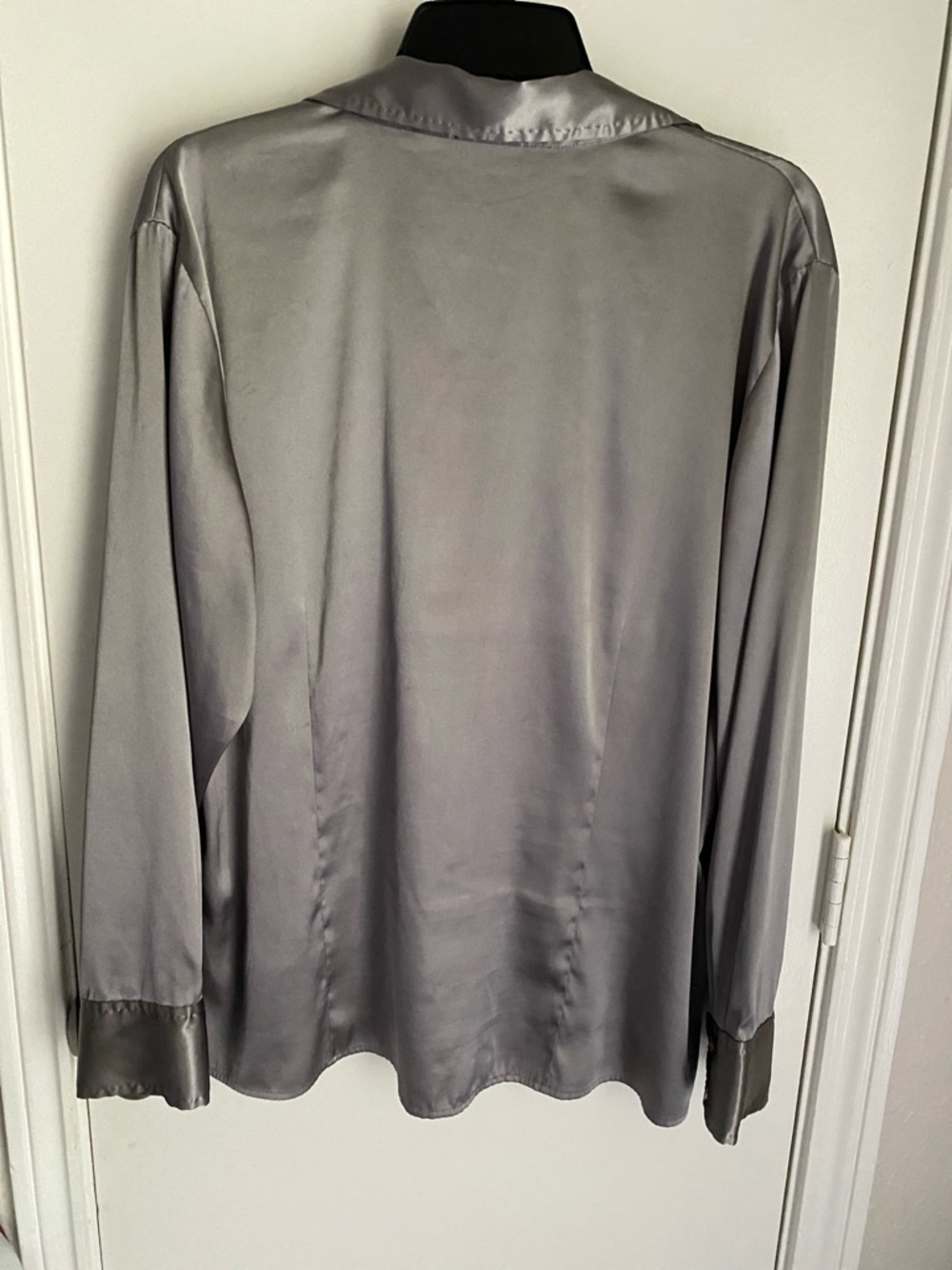 Chico's Satin-Look Silver Gray Button-Front Blouse - Picture 3 of 4